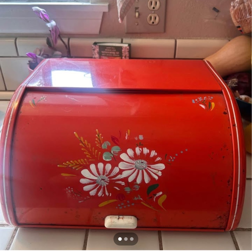 Vintage Red Ransburg Bread Box (hand painted